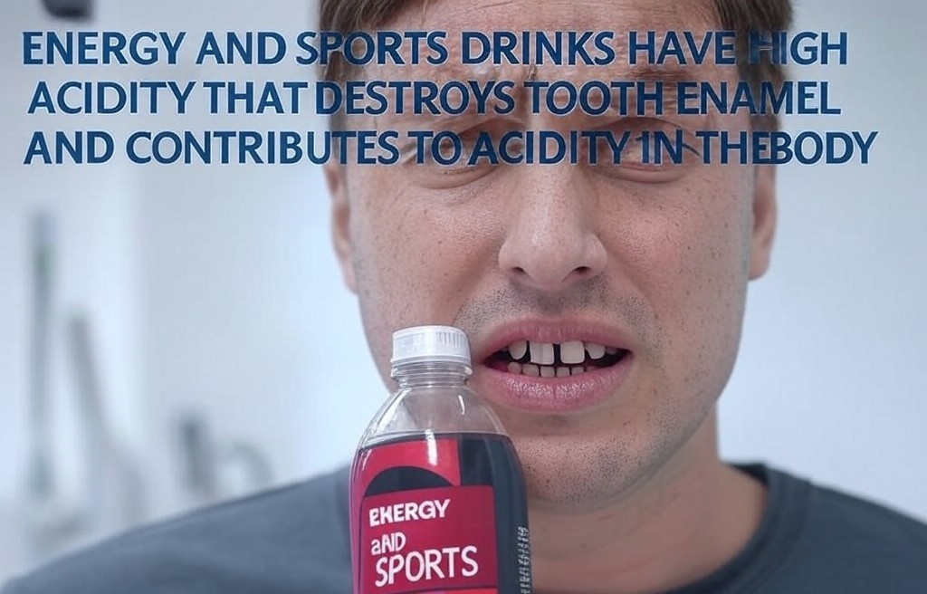 ENERGY AND SPORTS DRINKS HAVE HIGH ACIDITY THAT DESTROYS TOOTH ENAMEL AND CONTRIBUTES TO ACIDITY IN THE BODY